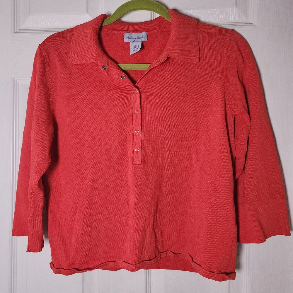 Madison Studio cropped orange collared shirt